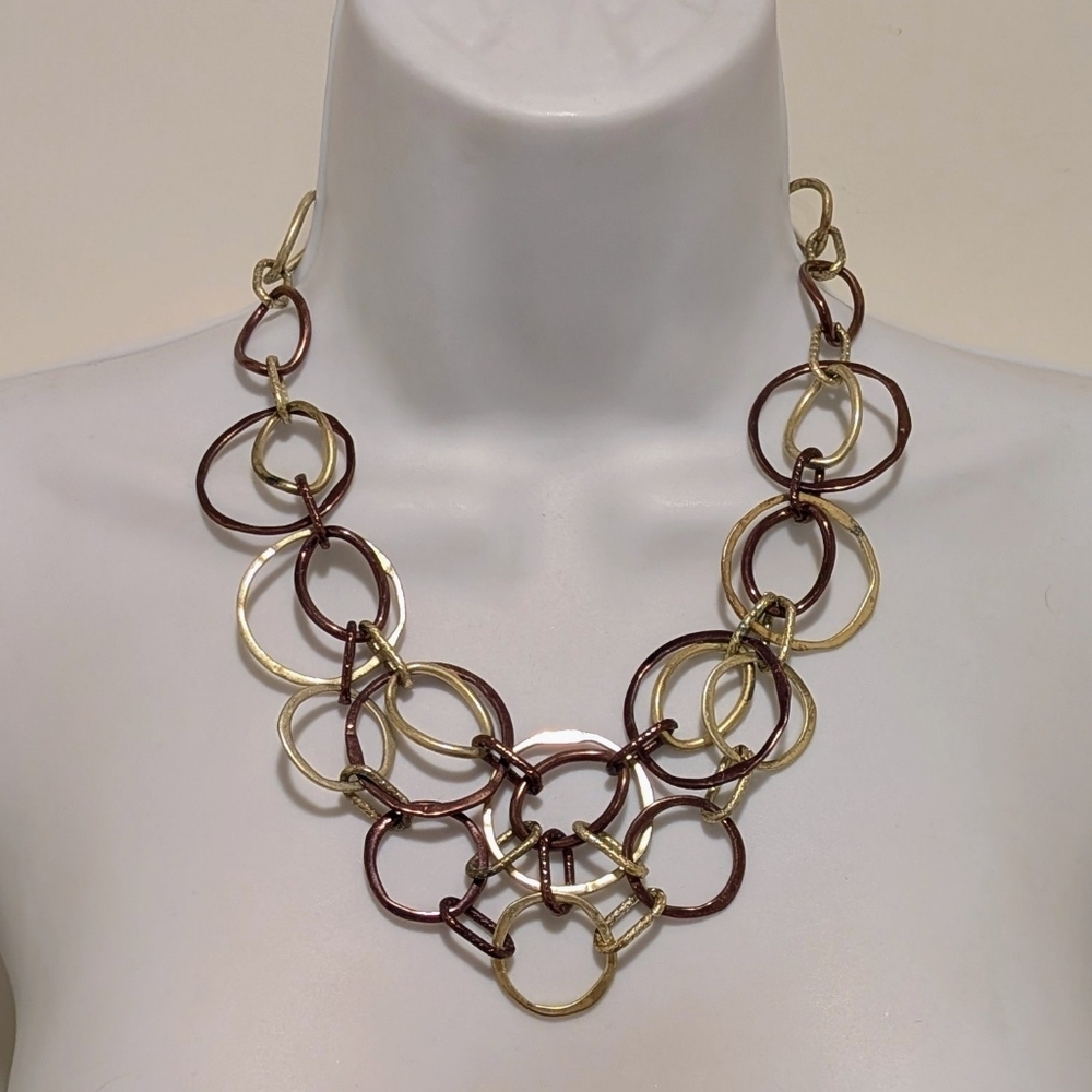 3/$30 GUC Chicos 21" Chunky Gold and Copper Tone Circles Necklace